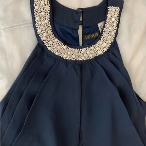 Venus Navy Beaded Halter Top